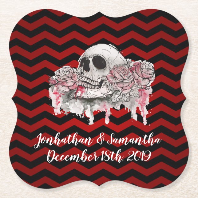 Drink Coasters skull Rose goth Chevron black red (Front)