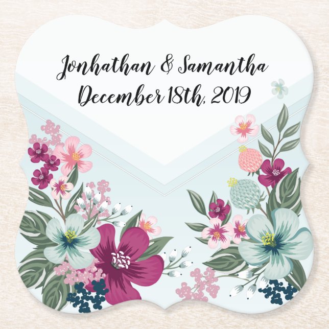 Drink Coasters Tropical Flower on Blue Ombre (Front)