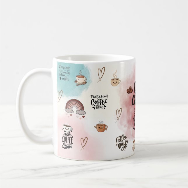 “Drink Coffee & Be Kind – Cute Aesthetic Pastel  Mug (Left)