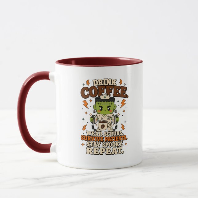 Drink Coffee Survive Patients Stay Spooky Mug (Left)