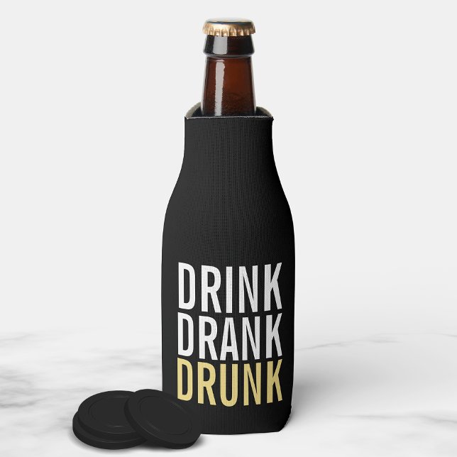 Drink Drank drunk | Black and Gold Chic Bottle Cooler (Creator Uploaded)