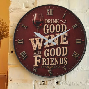 Drink Good Wine with Good Friends Large Clock