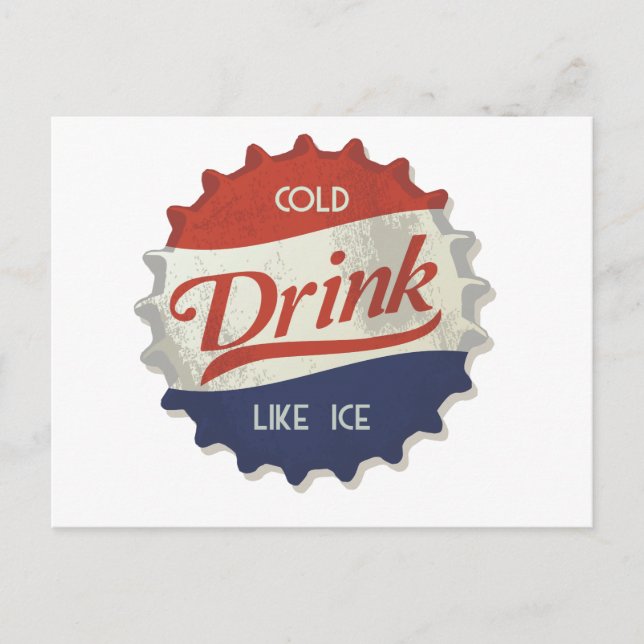 Drink Ice Cold Cola Bottle Cap Postcard (Front)