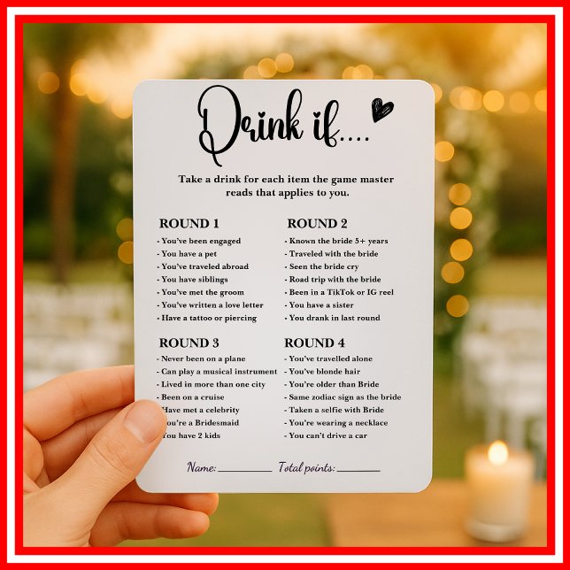 Drink If Bridal Shower Game Modern Elegant  Invitation (Creator Uploaded)