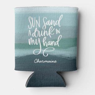 Drink in My Hand Custom Blue Abstract Art Can Cooler