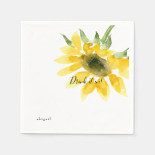 Drink it In Custom Name Sunflower Cocktail Napkin