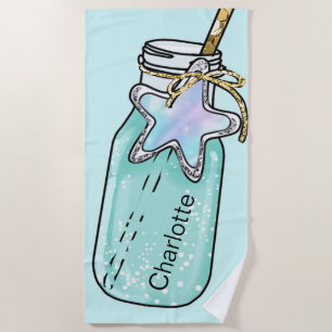 Drink jar bottle name fun teal green pool beach towel