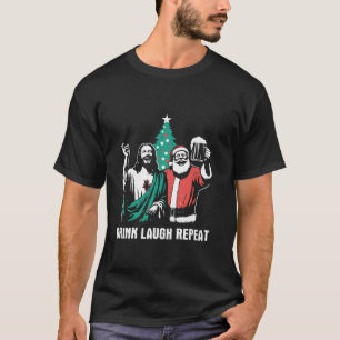 Drink Laugh Repeat Funny Jesus Santa Beer Drinking T-Shirt