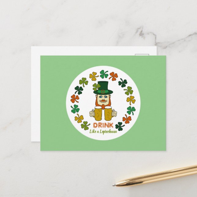 Drink Like a Leprechaun Postcard (Front/Back In Situ)