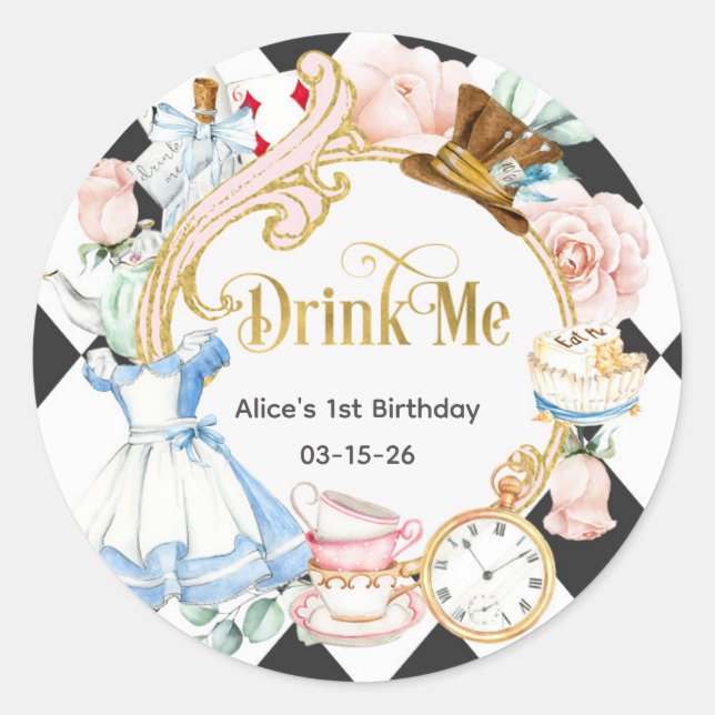 Drink me, alice Onderland, birthday  Classic Round Sticker (Front)