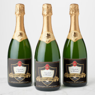 DRINK ME - Black Gold Royal Wedding Favour Bottle Sparkling Wine Label
