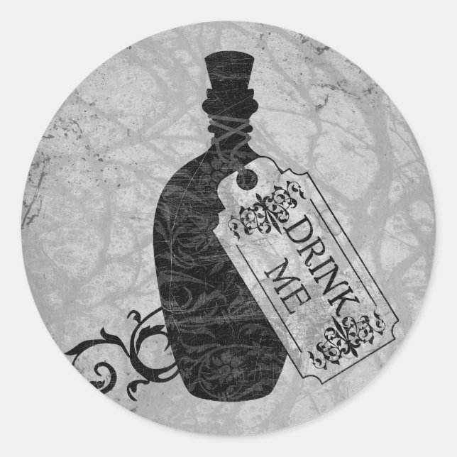 Drink Me Bottle Grey Classic Round Sticker (Front)