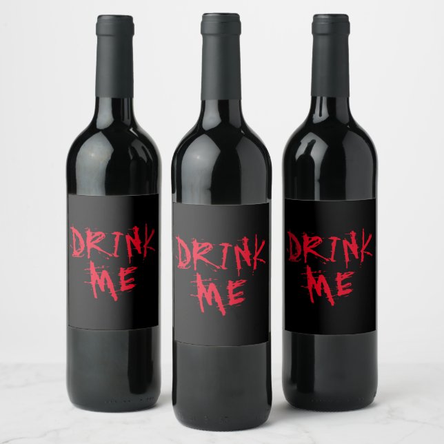 Drink me red blood typography funny Halloween Wine Label (Bottles)