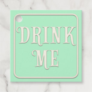 "Drink Me" Victorian Tea Party Green Square Custom Favour Tags