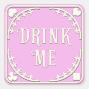 "Drink Me" Wonderland Tea Party Enchanting Pink Square Sticker