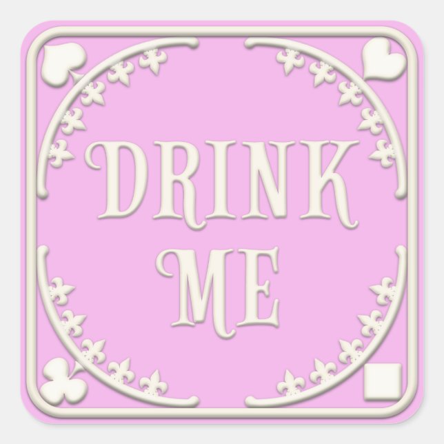 "Drink Me" Wonderland Tea Party Enchanting Pink Square Sticker (Front)