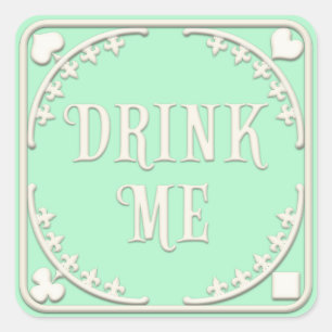 "Drink Me" Wonderland Tea Party Enticing Green Square Sticker