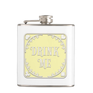 "Drink Me" Wonderland Tea Party Yellow Emblem Hip Flask