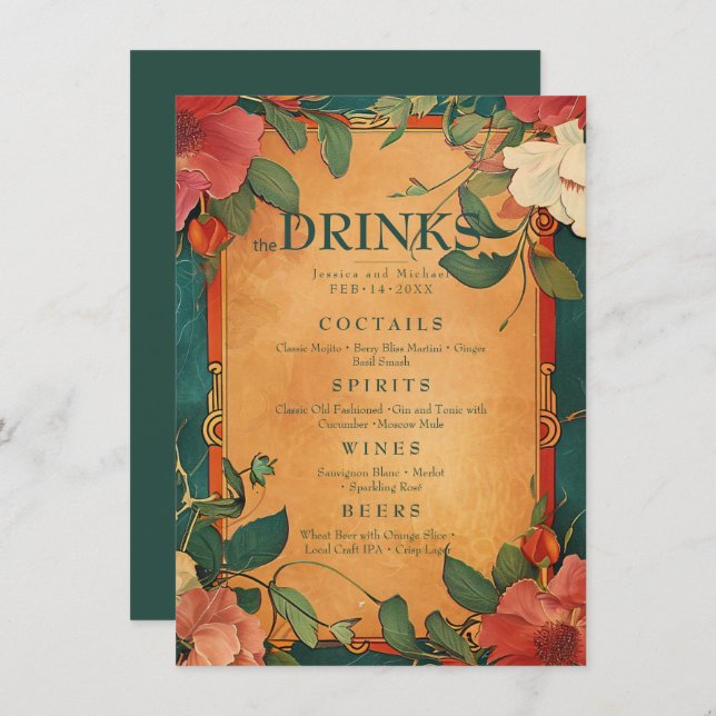 💍Drink menu Rose Romance: Art Nouveau Splendour (Front/Back)