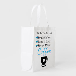 Drink more coffee blue reusable grocery bag