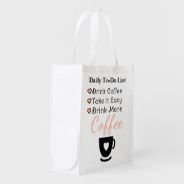Drink more coffee peach reusable grocery bag