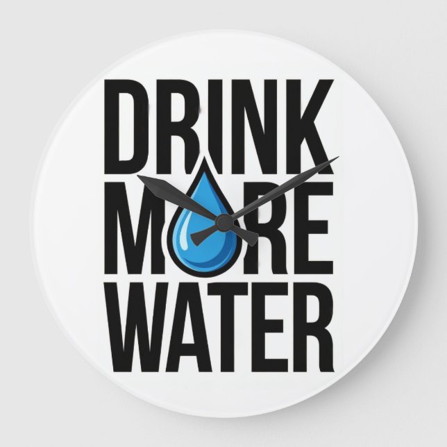 DRINK MORE WATER with a blue drop icon Large Clock (Front)