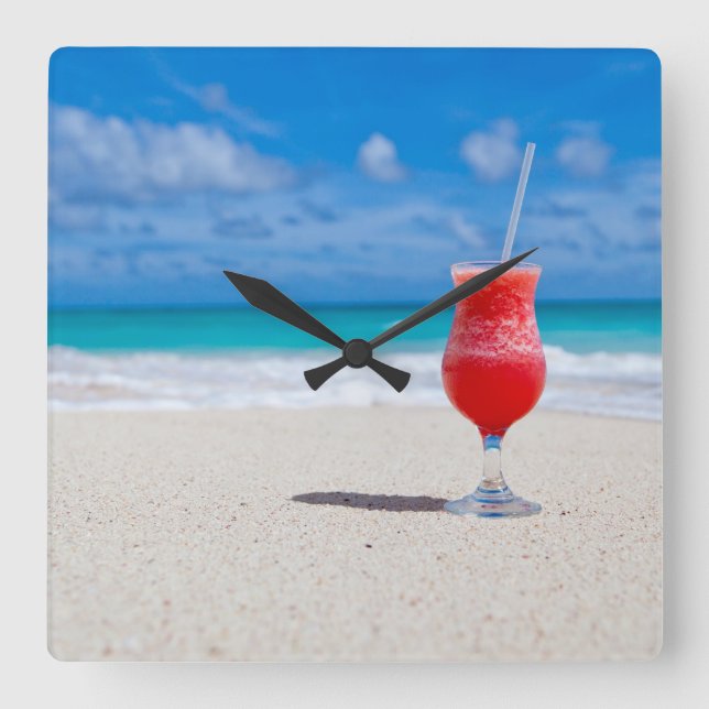 Drink on the Beach Square Wall Clock (Front)