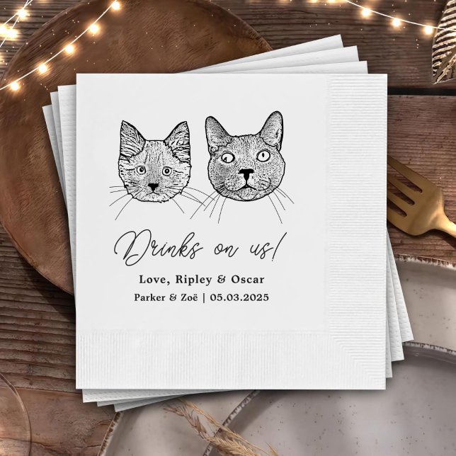 Drink On Us Pets Custom Hand Drawing Wedding Napki Napkin (Creator Uploaded)
