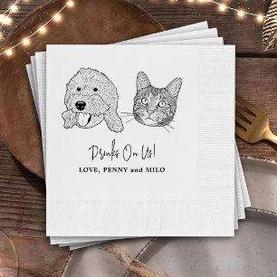 Drink On Us Pets Custom Hand Drawing Wedding Napkin