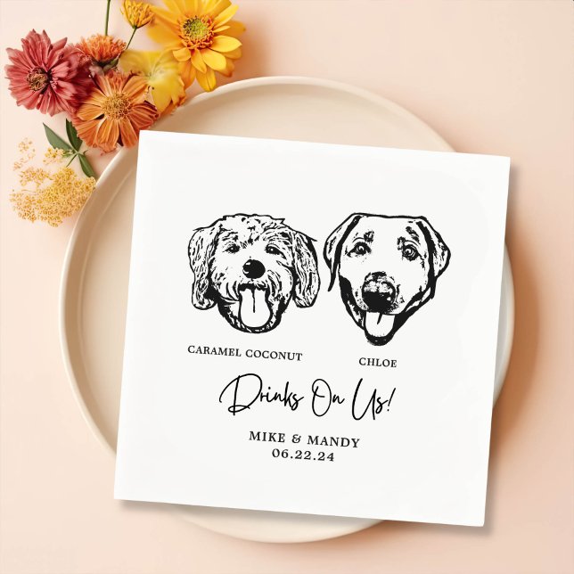 Drink On Us Pets Custom Hand Drawing Wedding Napkin (Creator Uploaded)