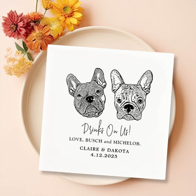 Drink On Us Pets Custom Hand Drawing Wedding Napkin (Creator Uploaded)
