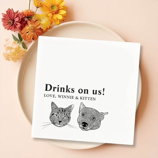 Drink On Us Pets Custom Hand Drawing Wedding Napkin (Creator Uploaded)