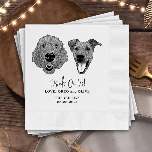 Drink On Us Pets Custom Hand Drawing Wedding Napkin