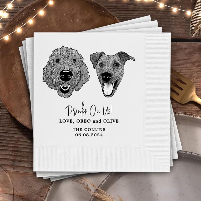 Drink On Us Pets Custom Hand Drawing Wedding Napkin (Creator Uploaded)