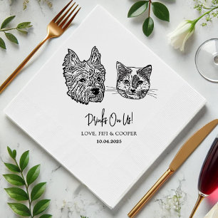 Drink On Us Pets Custom Hand Drawing Wedding Napkin