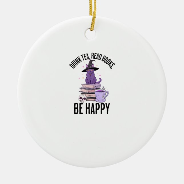 Drink Read Books Whimsigoth Halloween Design Ceramic Tree Decoration (Front)