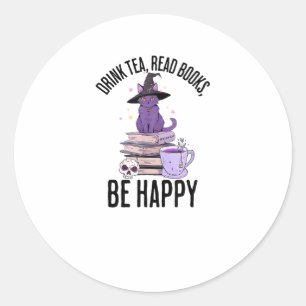 Drink Read Books Whimsigoth Halloween Design Classic Round Sticker