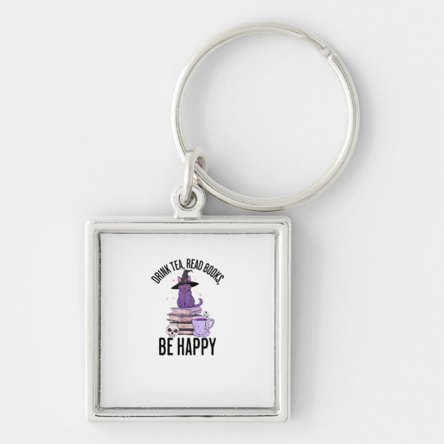 Drink Read Books Whimsigoth Halloween Design Key Ring (Front)