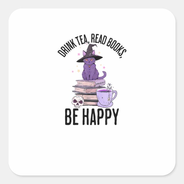 Drink Read Books Whimsigoth Halloween Design Square Sticker (Front)