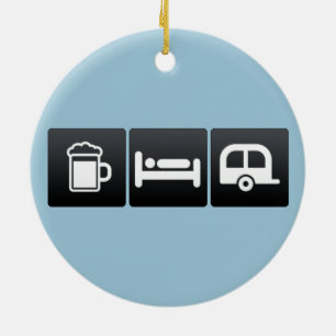 Drink, Sleep and Campers Ceramic Tree Decoration
