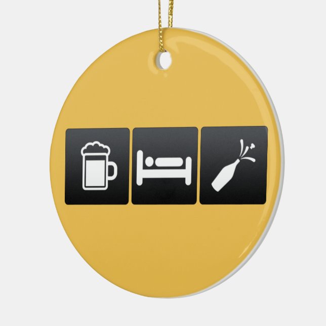 Drink, Sleep and champagne Ceramic Tree Decoration (Left)