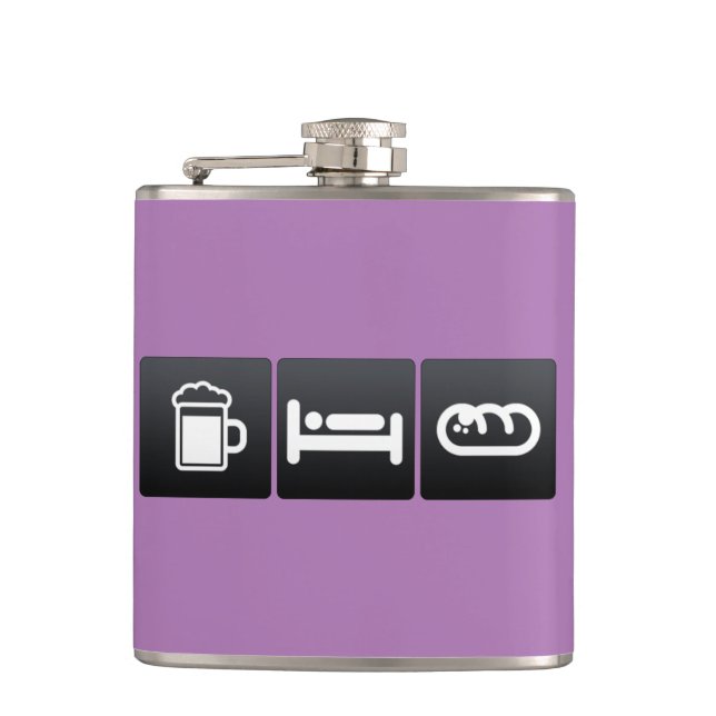 Drink, Sleep and Garlic Bread Hip Flask (Front)