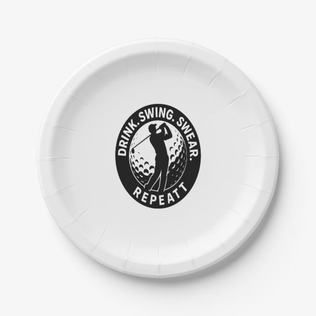 Drink Swing Swear Repeat Golf Paper Plate (Front)