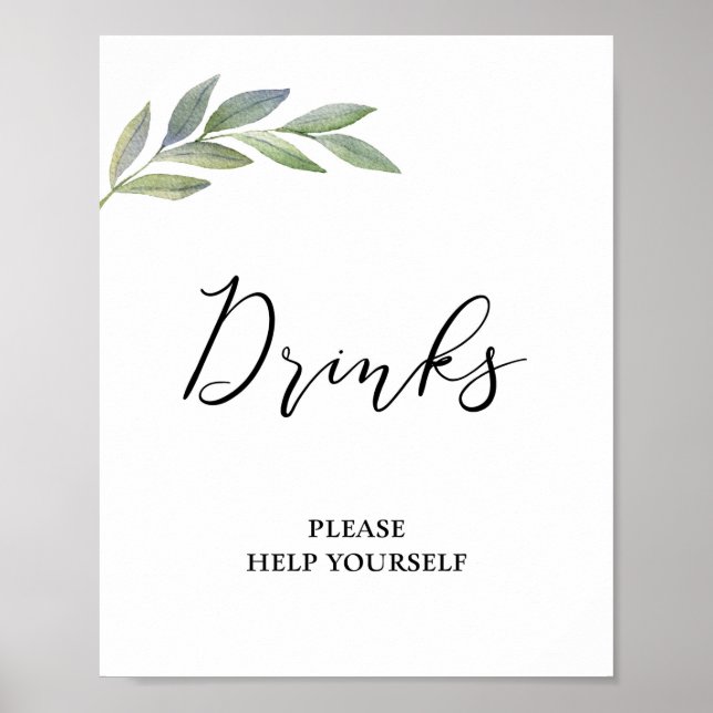 Drink Table Sign Olive Leaf Greenery Wedding (Front)