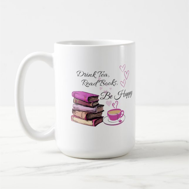 "Drink Tea. Read Books. Be Happy. – Cosy Reader Mu Coffee Mug (Left)