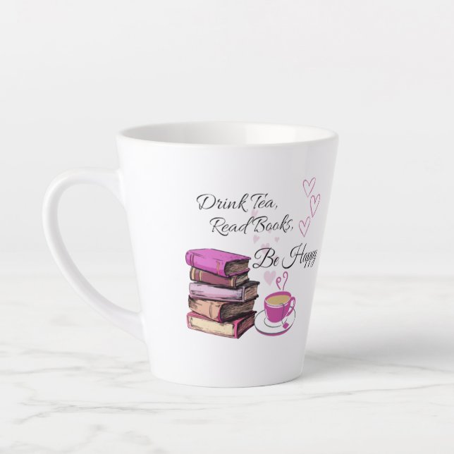 "Drink Tea. Read Books. Be Happy. – Cosy Reader Mu Latte Mug (Left)