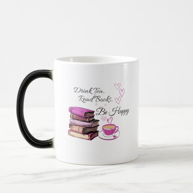 "Drink Tea. Read Books. Be Happy. – Cosy Reader Mu Magic Mug (Left)