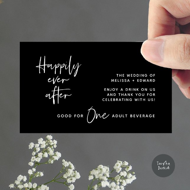 Drink Ticket Adult Beverage Happily Ever After Enclosure Card (Drink Ticket Adult Beverage Happily Ever After Modern Romantic Party Enclosure Card in Black White)