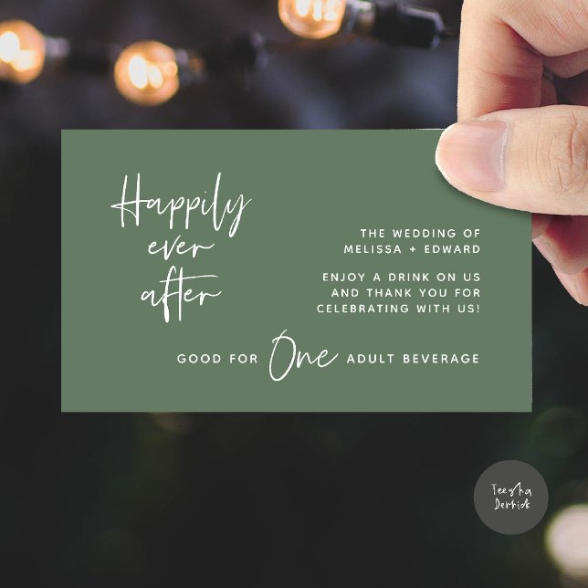 Drink Ticket Adult Beverage Happily Ever After Enclosure Card (Drink Ticket Adult Beverage Happily Ever After Modern Romantic Party Enclosure Card in Sage Green)