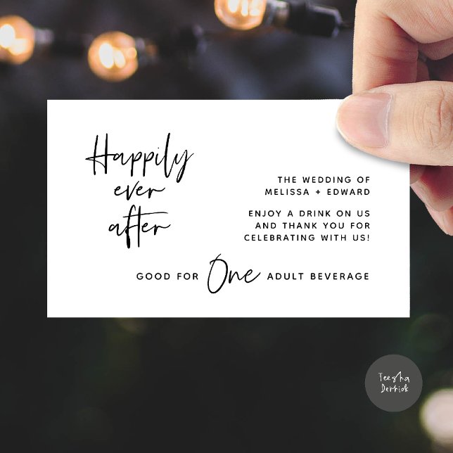 Drink Ticket Adult Beverage Happily Ever After Enclosure Card (Drink Ticket Adult Beverage Happily Ever After Modern Romantic Party Enclosure Card in White Black)